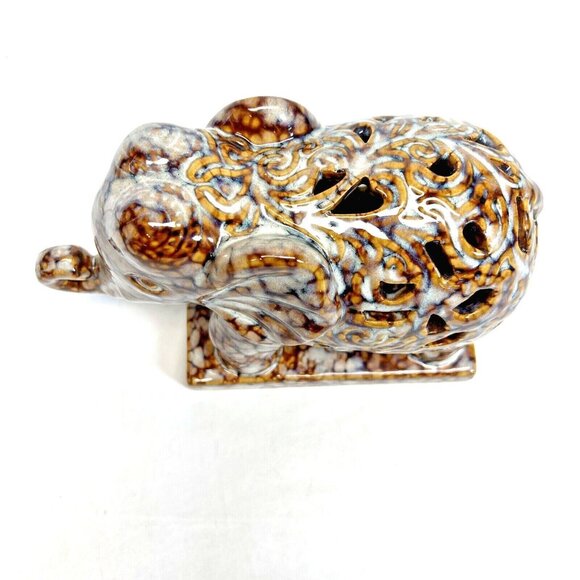 Ceramic Elephant Figurine Brown Tone Multi-color 8.5" X 5.5" Tall Decor - Picture 5 of 6